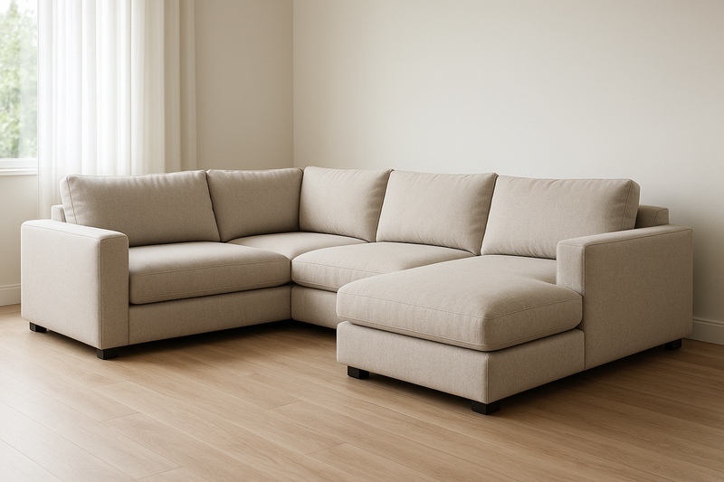 Space-saving corner sofa with generous seating, perfect for family lounges and modern living room interiors