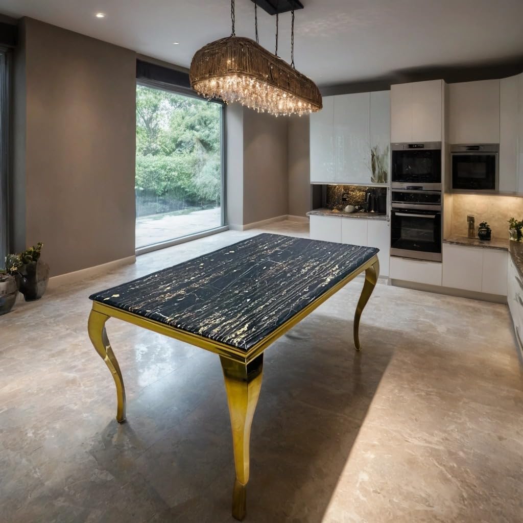 Marble Dining Table with Gold Frame – Modern Marble Top Dining Room Table for 4 or 6 Chairs (Table Only, Chairs Sold Separately)