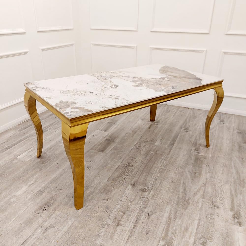 Marble Dining Table with Gold Frame – Modern Marble Top Dining Room Table for 4 or 6 Chairs (Table Only, Chairs Sold Separately)