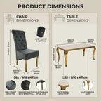 Luvon Emma Cream Marble Dining Table with Gold Frame & Grey Velvet Ring Knocker Chairs