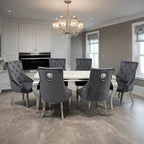Louis Marble Dining Table – Modern Rectangular & Round Dining Room Table with Stainless Steel Base – Luxury Marble Top Dining Table for 4–6 People
