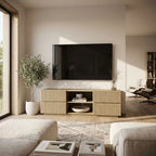 Willow Large Walnut TV Stand with Storage – Ribbed TV Unit for TVs Up to 70