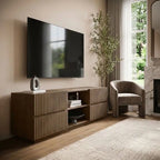 Willow Large Walnut TV Stand with Storage – Ribbed TV Unit for TVs Up to 70