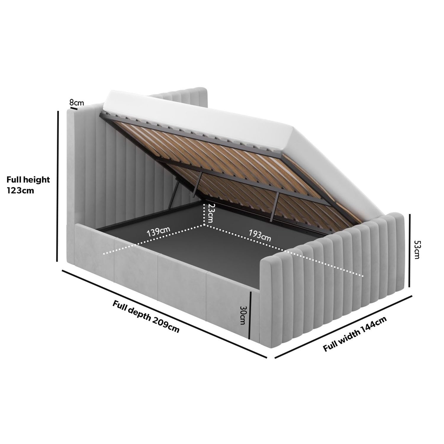 Velvet Ottoman Bed with Storage in Pink Grey or Beige Side Lift Gas Frame with Headboard Mattress Option Available for Double or Single Bedrooms