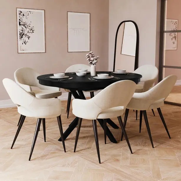 Black Extendable Dining Set with 4–6 Beige Chairs