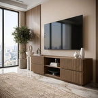Willow Large Walnut TV Stand with Storage – Ribbed TV Unit for TVs Up to 70