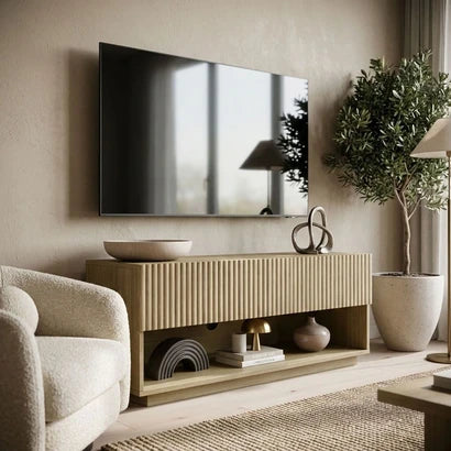 Willow Small TV Stand with Storage – Ribbed Wooden TV Unit for TVs Up to 55"