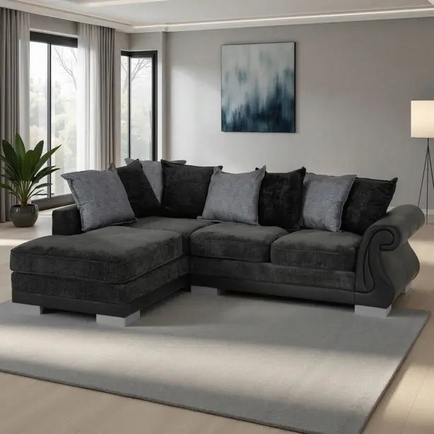 Elsa Left Hand Corner Sofa  Dark Grey Fabric