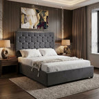 Madison 4ft6 Grey Velvet Double Bed – Upholstered Bed Frame