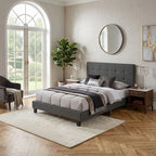 Carter 4ft6 Grey Faux Leather Double Bed Upholstered Bed Frame