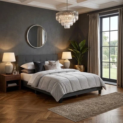 Carter 4ft6 Grey Faux Leather Double Bed Upholstered Bed Frame