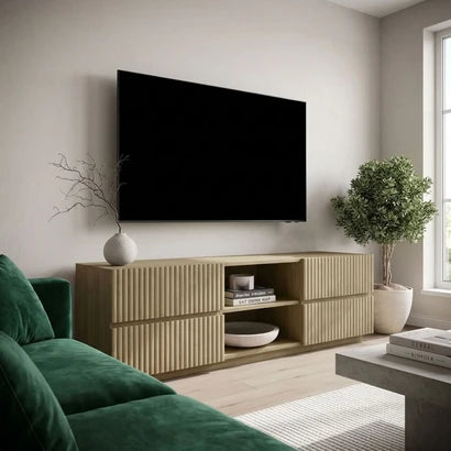 Willow Large Walnut TV Stand with Storage – Ribbed TV Unit for TVs Up to 70