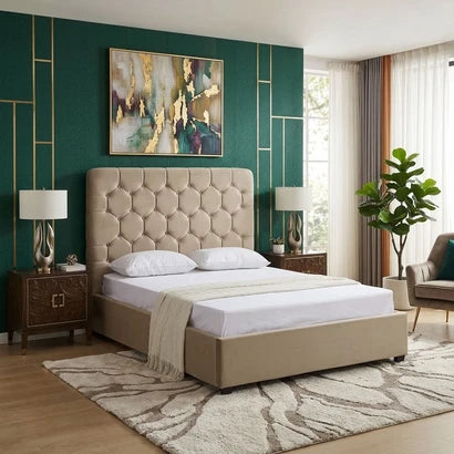 Madison 4ft6 Fawn Velvet Double Bed – Upholstered Bed Frame