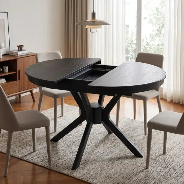 Black Extendable Dining Set with 4–6 Beige Chairs