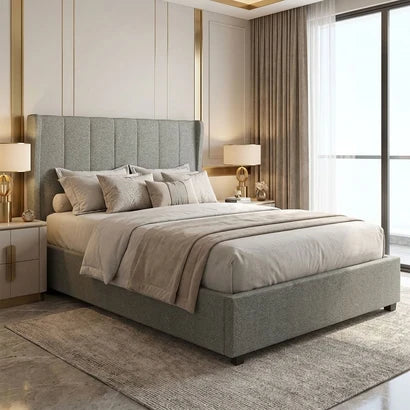 4ft6 UK doubledark grey velvet upholstered bed