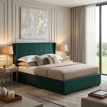 Ava 4ft6 Green Velvet Double Bed – Upholstered Bed Frame