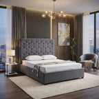 Madison 4ft6 Grey Velvet Double Bed – Upholstered Bed Frame