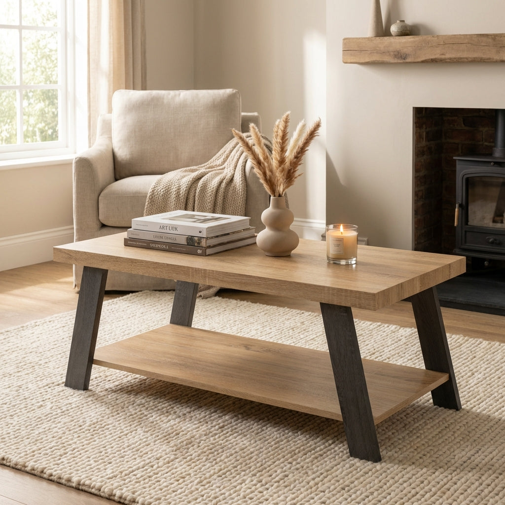 Eddie Coffee Table with Shelf – Grey Oak Effect