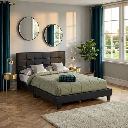 Carter 4ft6 Black Faux Leather Double Bed Frame