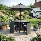Luxury 4 Seater Grey Rattan Cube Garden Dining Set with Matching Parasol – Space Saving Outdoor Patio Furniture