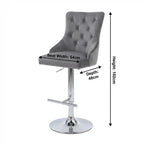 Chelsea Dark Grey Velvet Bar Stool with Chrome Base – Kitchen Breakfast Bar Stool with Lion Head or Ring Knocker Back Pair of 2 (Lionhead Knocker)