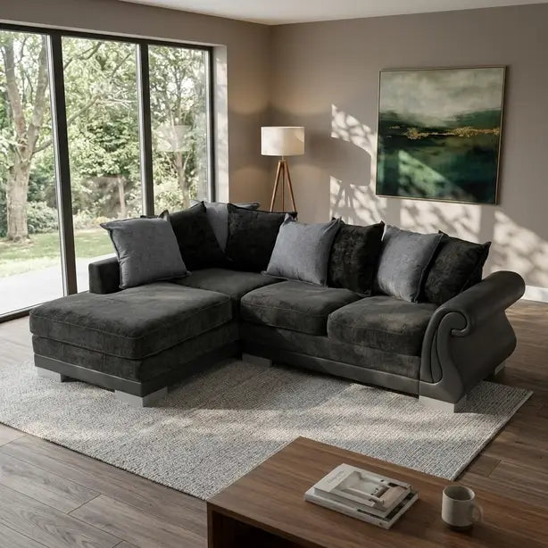 Elsa Left Hand Corner Sofa  Dark Grey Fabric