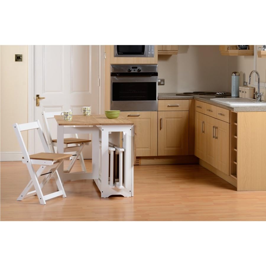 4 Seater Folding Dining Table and Chairs Set – Space Saving Drop Leaf Table – Compact Kitchen Table Set