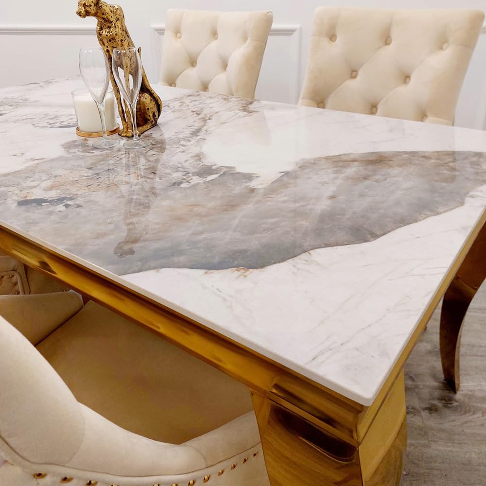 Marble Dining Table with Gold Frame – Modern Marble Top Dining Room Table for 4 or 6 Chairs (Table Only, Chairs Sold Separately)