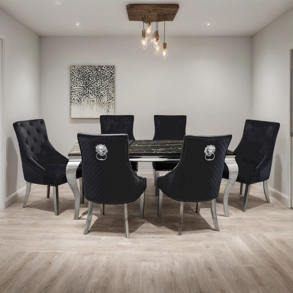 Louis Marble Dining Table – Modern Rectangular & Round Dining Room Table with Stainless Steel Base – Luxury Marble Top Dining Table for 4–6 People