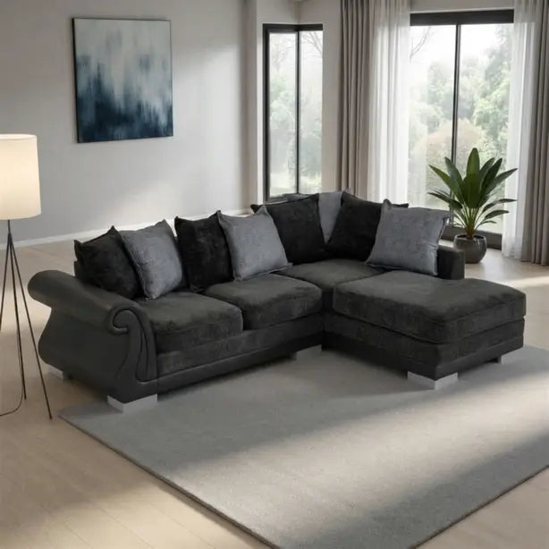 Elsa Left Hand Corner Sofa  Dark Grey Fabric