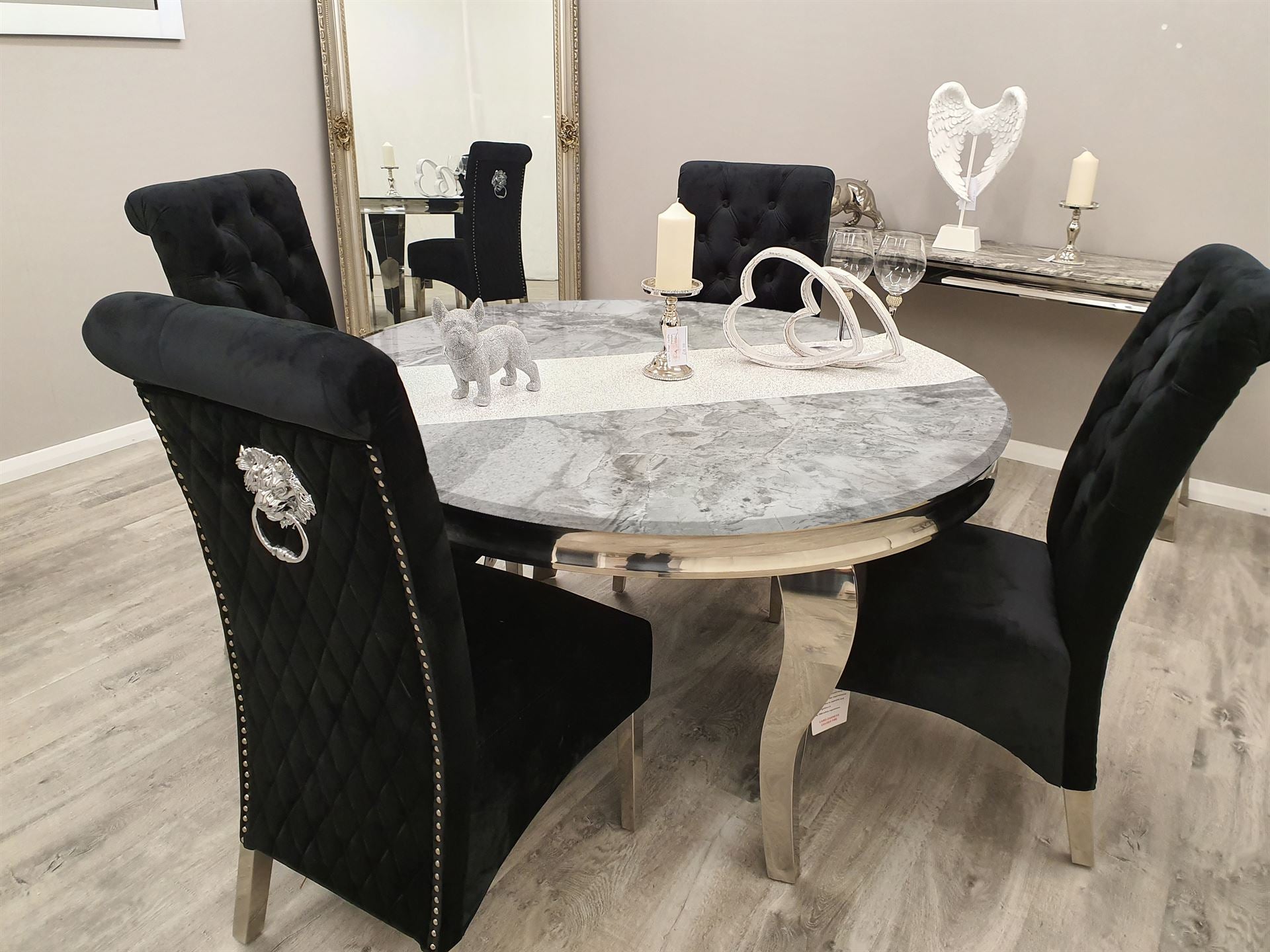 Louis Marble Dining Table – Modern Rectangular & Round Dining Room Table with Stainless Steel Base – Luxury Marble Top Dining Table for 4–6 People