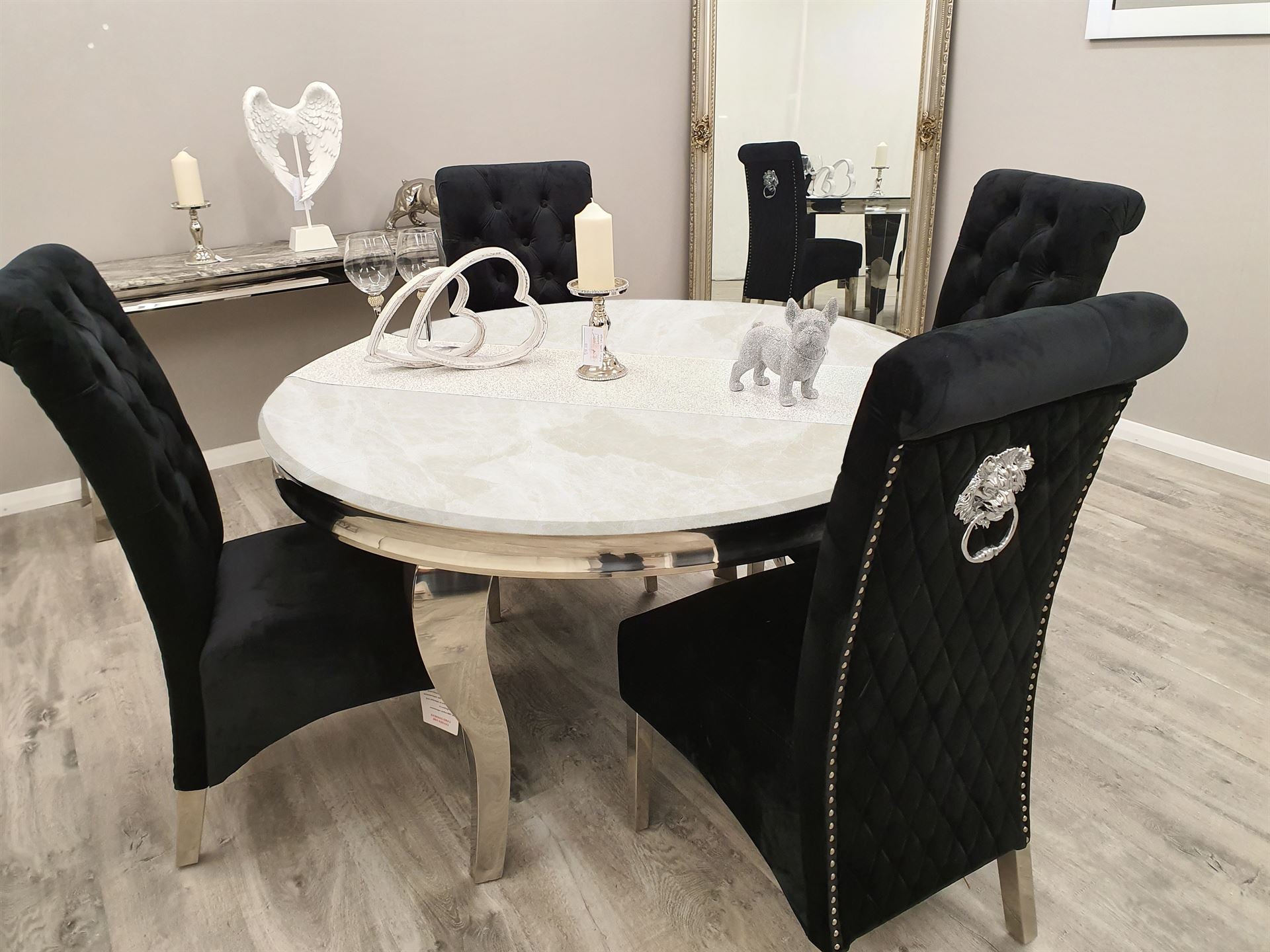 Louis Marble Dining Table – Modern Rectangular & Round Dining Room Table with Stainless Steel Base – Luxury Marble Top Dining Table for 4–6 People