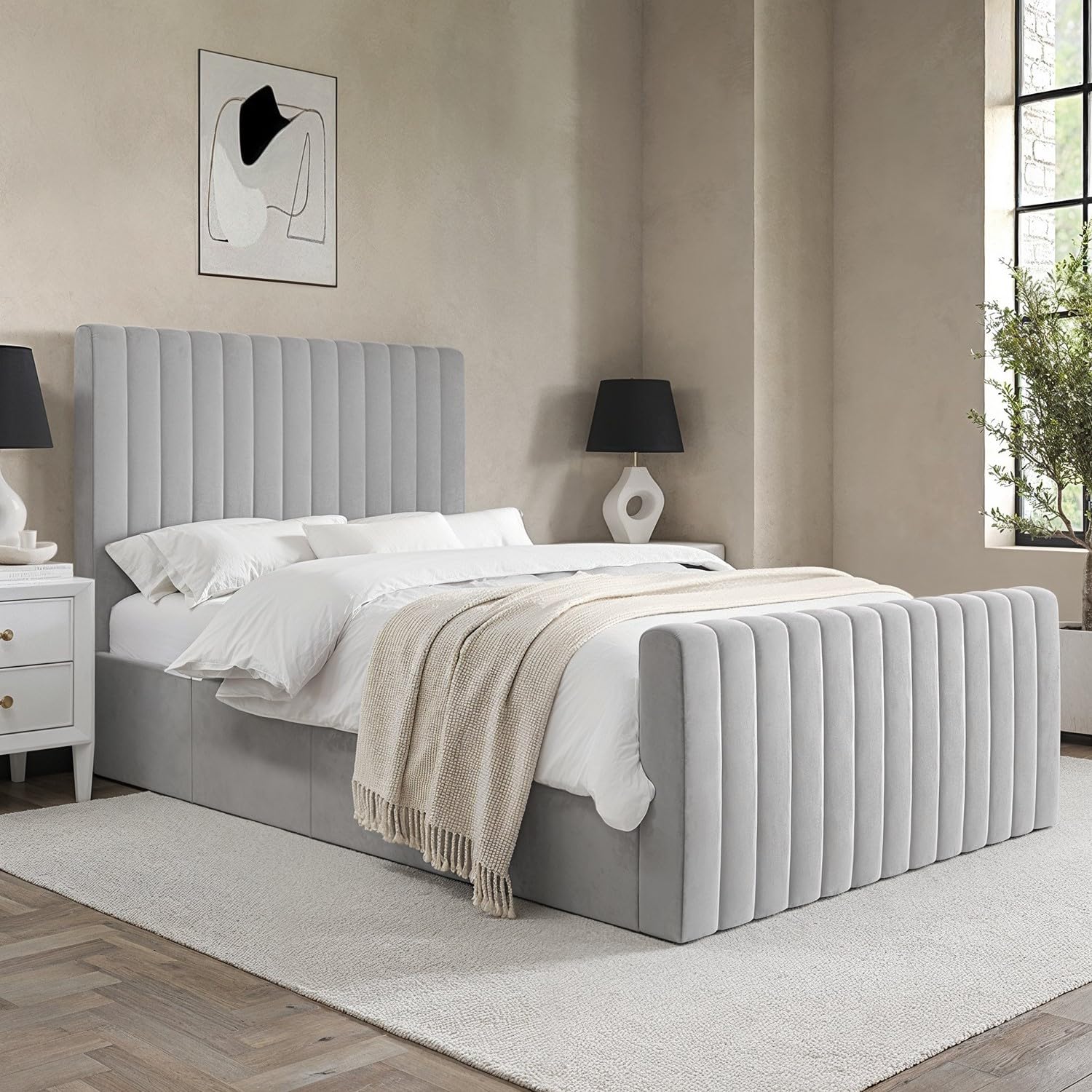 Velvet Ottoman Bed with Storage in Pink Grey or Beige Side Lift Gas Frame with Headboard Mattress Option Available for Double or Single Bedrooms