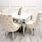 Louis Marble Dining Table – Modern Rectangular & Round Dining Room Table with Stainless Steel Base – Luxury Marble Top Dining Table for 4–6 People