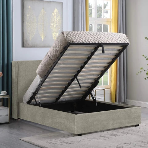 Ava 4ft6 Pink Velvet Double Bed with Storage.