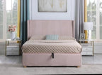 Ava 4ft6 Double Pink Velvet Bed Frame – Upholstered Bed with Storage