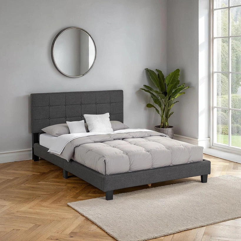 Carter 4ft6 Grey Faux Leather Double Bed Upholstered Bed Frame