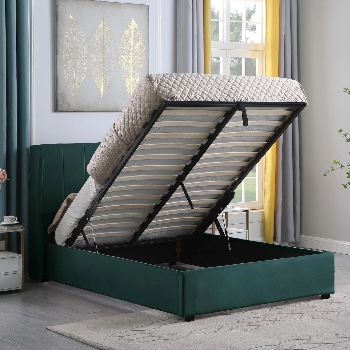 Ava 5ft King Size Green Velvet Bed Frame Upholstered Bed with Headboard