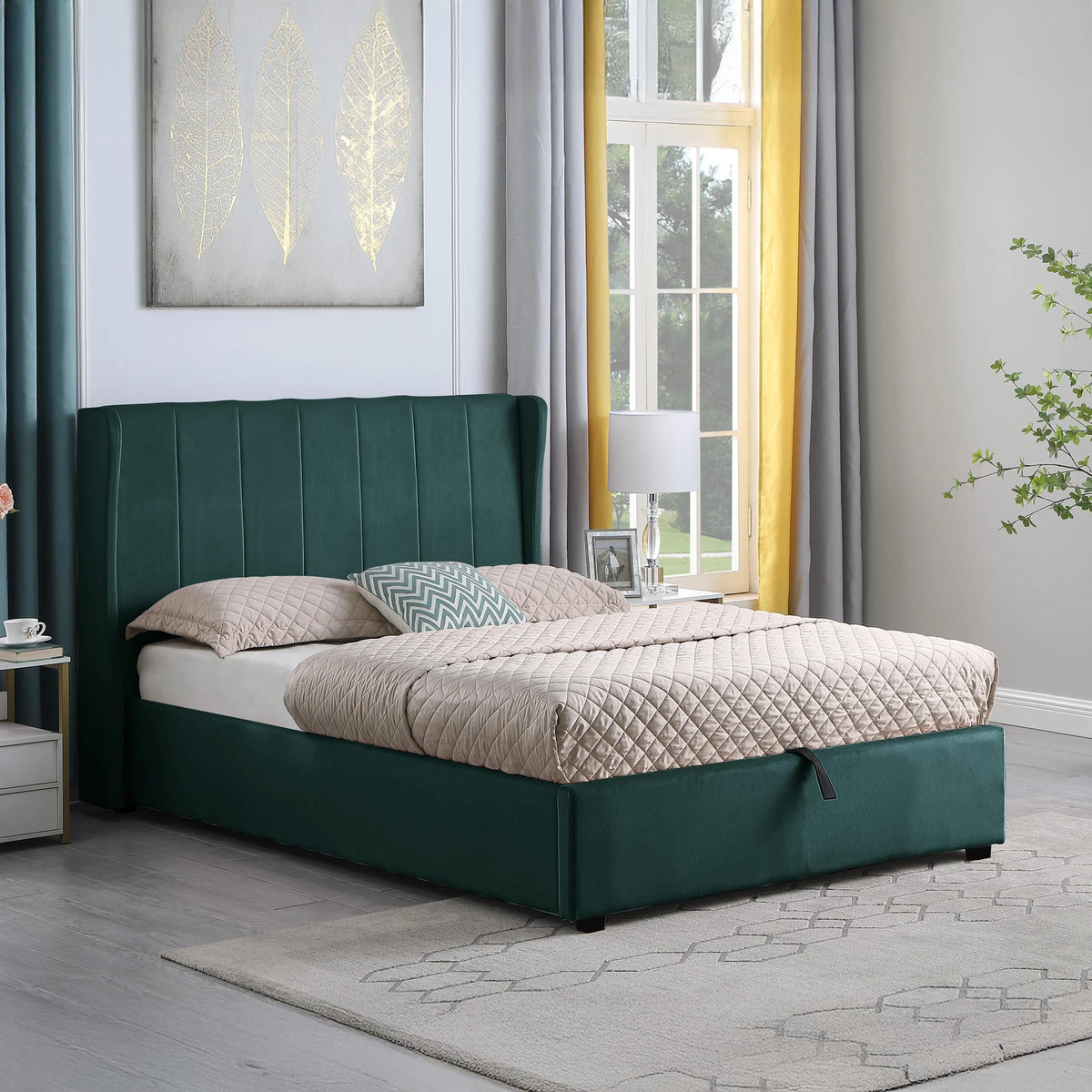 Ava 5ft King Size Green Velvet Bed Frame Upholstered Bed with Headboard