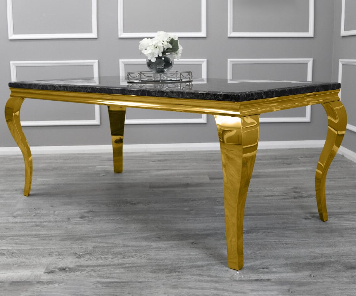 Marble Dining Table with Gold Frame – Modern Marble Top Dining Room Table for 4 or 6 Chairs (Table Only, Chairs Sold Separately)
