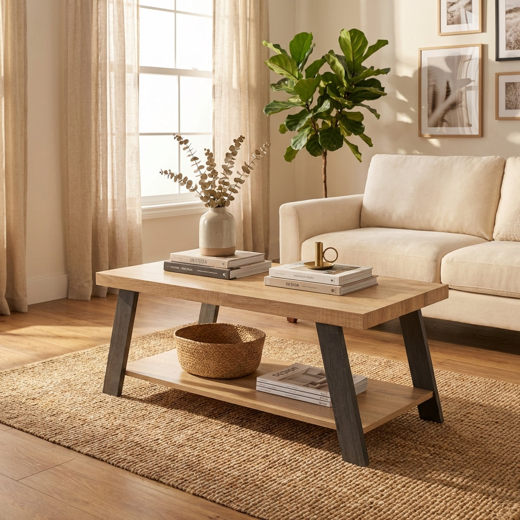 Eddie Coffee Table with Shelf – Grey Oak Effect