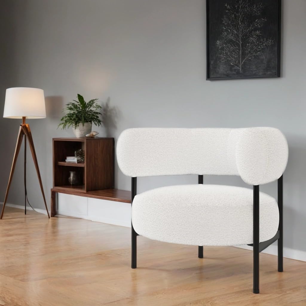 Romy Velvet Curved Armchair with Metal Legs – Recycled Velvet Lounge Accent Chair – Modern Upholstered Tub Chair – Living Room Seating