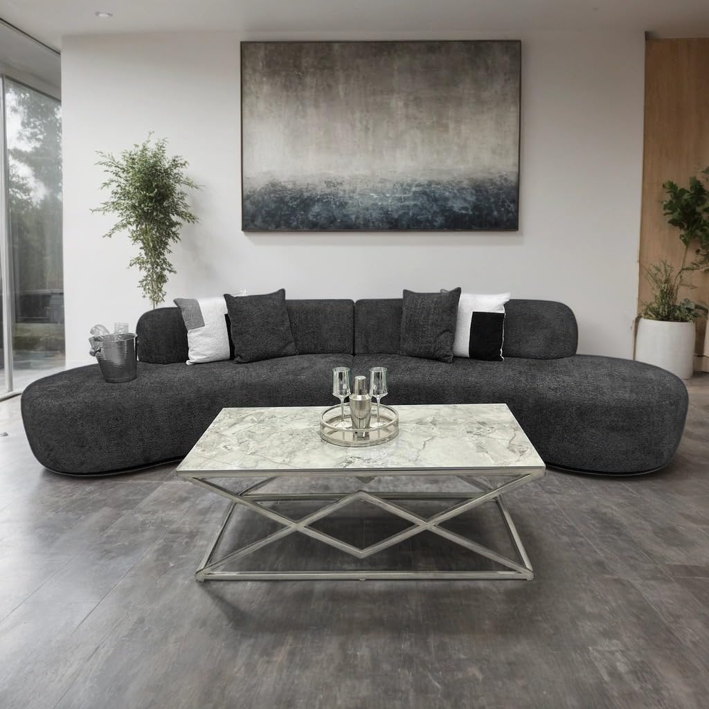 Miami Curved Boucle Sofa 3 Seater Modern Sculptural with Deep Seat Mid Century Style Curved Sofa for Living Room