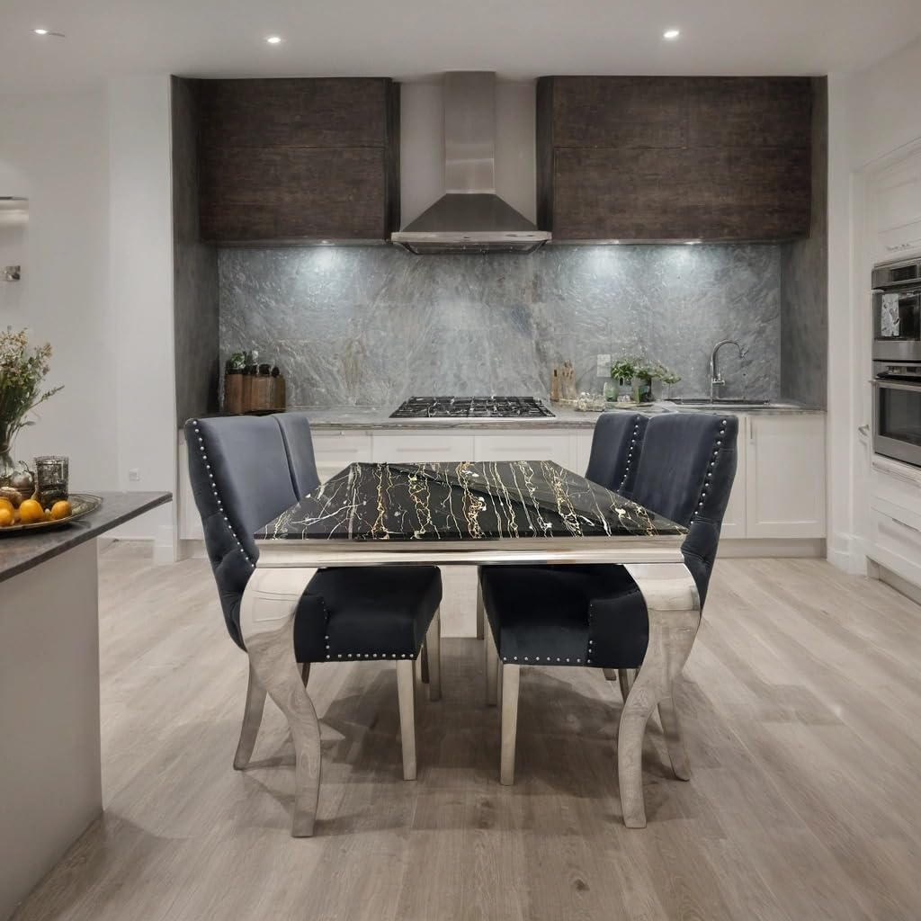 Louis Marble Dining Table – Modern Rectangular & Round Dining Room Table with Stainless Steel Base – Luxury Marble Top Dining Table for 4–6 People
