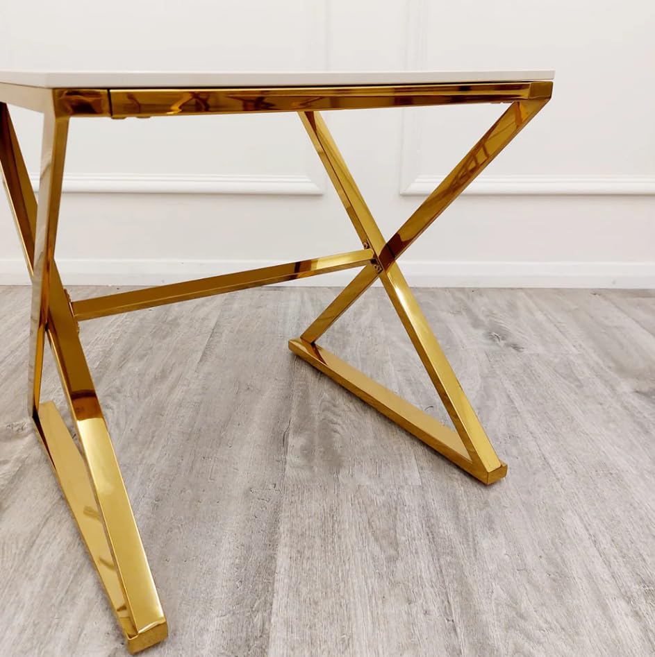 Zion Gold Console Table, Coffee Table & Side Tables Set – Slim Hallway Console, White Coffee Table & Small Side Lamp Tables