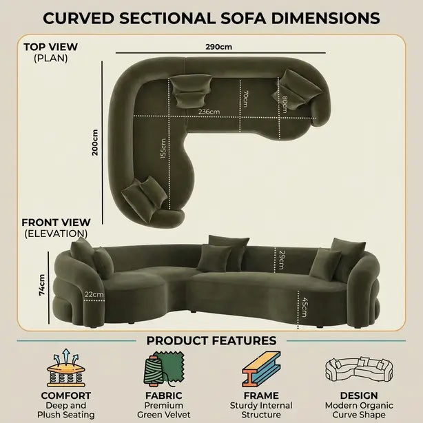 Zuri Velvet Left Hand 4 Seater Corner Sofa