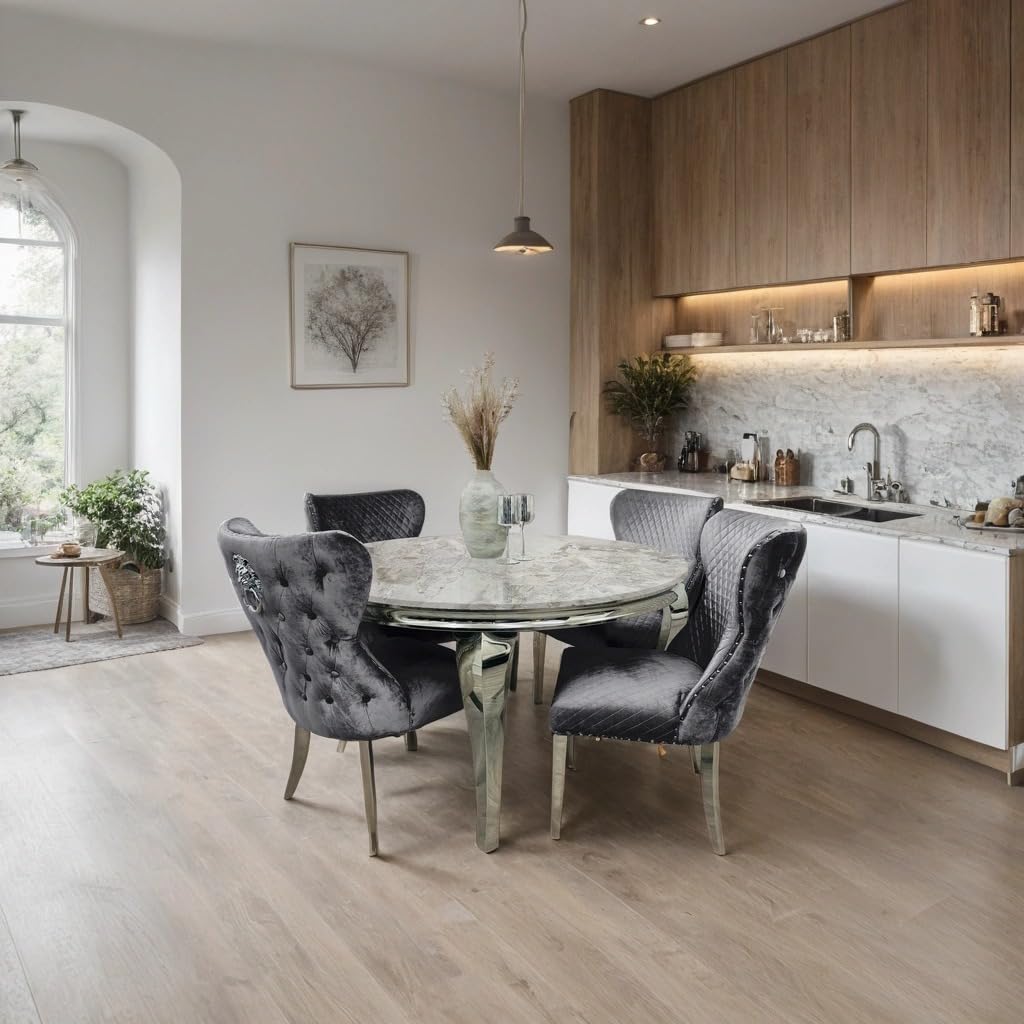 Louis Marble Dining Table – Modern Rectangular & Round Dining Room Table with Stainless Steel Base – Luxury Marble Top Dining Table for 4–6 People