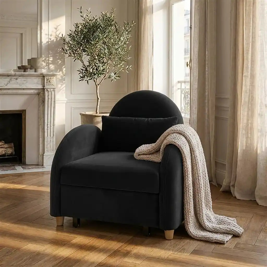 Boucle Sofa Bed Chair Single Pull Out Recliner in Beige or Charcoal Grey Compact Guest Chair with Foam Cushions No Assembly Fold Out Sleeper for Small Spaces Flats or Bedrooms