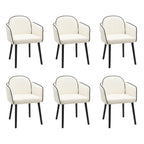 Beige Boucle Dining Chair Set of 2 – Armrest Dining Chairs – Upholstered Accent Chair – Modern Wooden Leg Dining Room Chairs