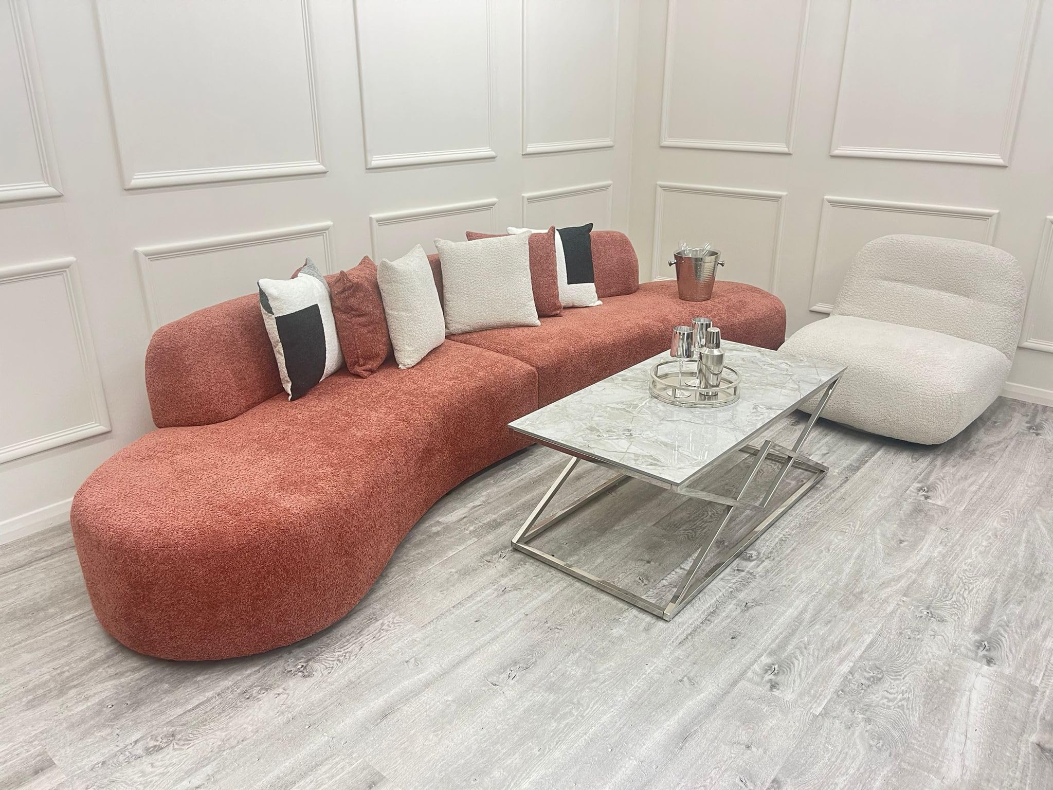 Miami Curved Boucle Sofa 3 Seater Modern Sculptural with Deep Seat Mid Century Style Curved Sofa for Living Room